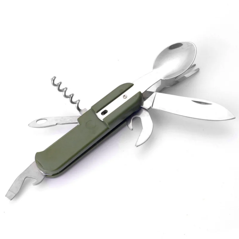 Outdoor Multifunctional Folding Stainless Steel Outdoor Tableware Knife and Fork Combination Multi Purpose Outdoor Survival