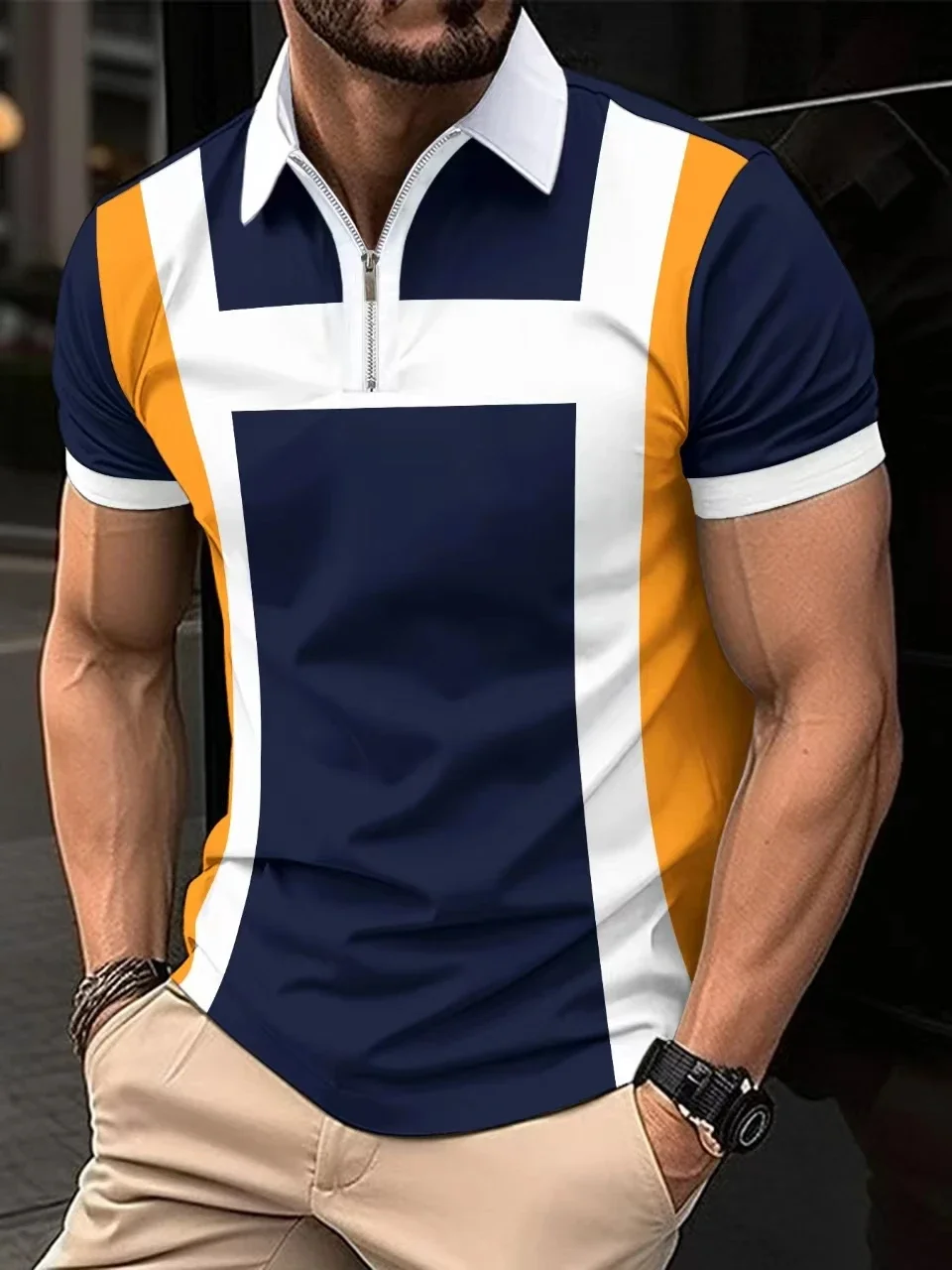 

Summer Fashion Men's Short Sleeve Color Printed Striped Men's Shirt Casual Comfortable Breathable Men's Clothing