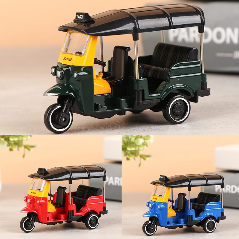 

Alloy Tricycle Retro Simulation Model Three Wheeled Motorcycle Toy Diecast Autorickshaw Car Model Figure Toys for Kids