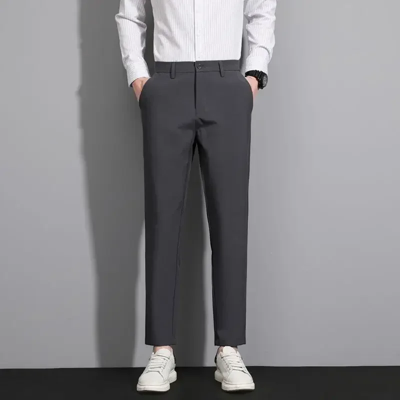 thumbnail image 1 of Pantalones de traje de hombre de talla grande Pantalones de verano rectos para hombre Negro Lujoso coreano Reseñas Muchas prendas de trabajo baratas 2024 Tela nueva en, 1 of 5
