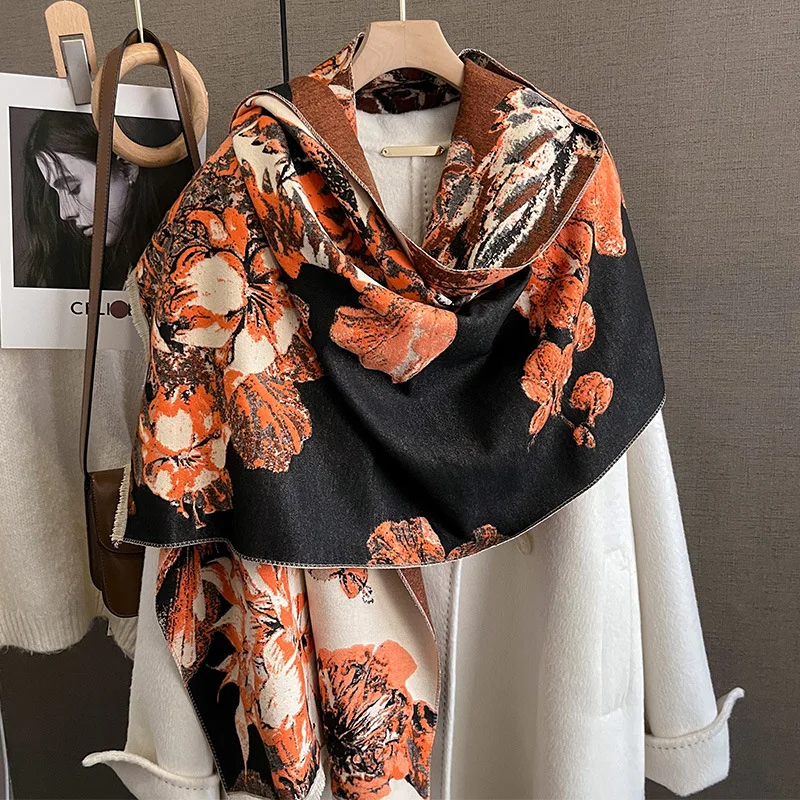 

Зимний кашемировый шарф, женская теплая Модная Пашмина 2023, дизайнерская шаль, шарфы на голову, женское пончо, шейный платок, бандана