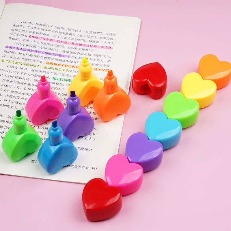 6 Color Marker Pens Kawaii Love Heart Highlighters DIY Scrapbooking Planner Journal Decorations Cute Office School Supplies