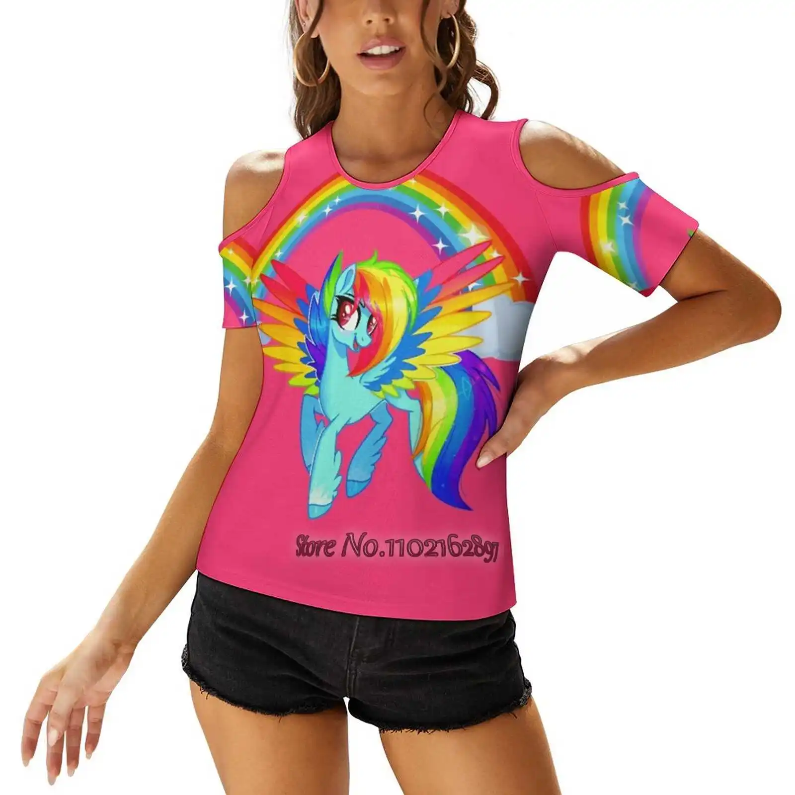 Rainbow Dash T-Shirt Da Donna Allacciatura Posteriore Magliette Sexy Scava Fuori Pullover Top Rainbow Dash My Little Rainbow Dash Rainbow Dash