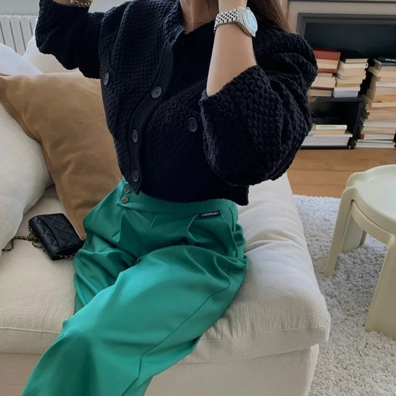 Small Solid Color Knitted Sweater Coat for Women
