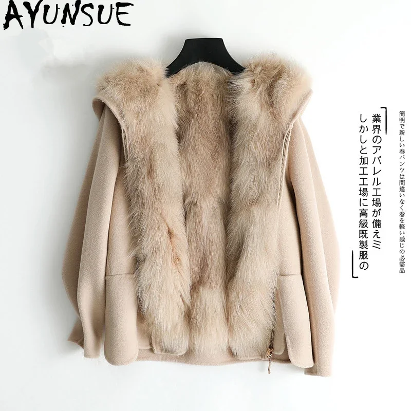 

AYUNSUE Real Fox Fur Coat Female Wool Coat Autumn Winter Jacket Women Woolen Coats Korean Warm Outwear Casaco Feminino MY4086