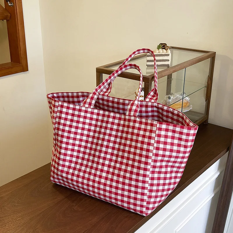 Große Kapazität Plaid frauen Leinwand Umhängetaschen Einfache Pendler Weibliche Einkaufstasche College Mädchen Buch Tote Reise Handtaschen