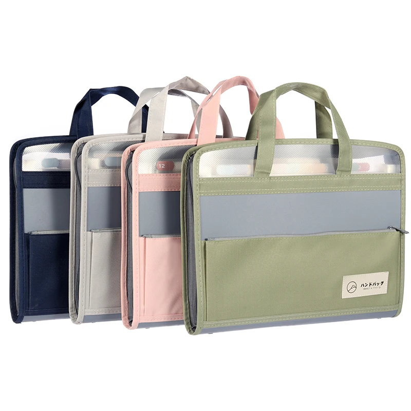 A4 Portable Zipper Organ Bag Portable Canvas Data Storage Folder Multi-layer Large Capacity,file folder,file bag,stationary organizer pouch,transparent storage bag