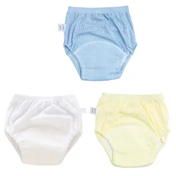 Set of 3 Lightweight Cotton Training Pants for Infants - Washable and Reusable Baby Shorts (Blue white yellow)