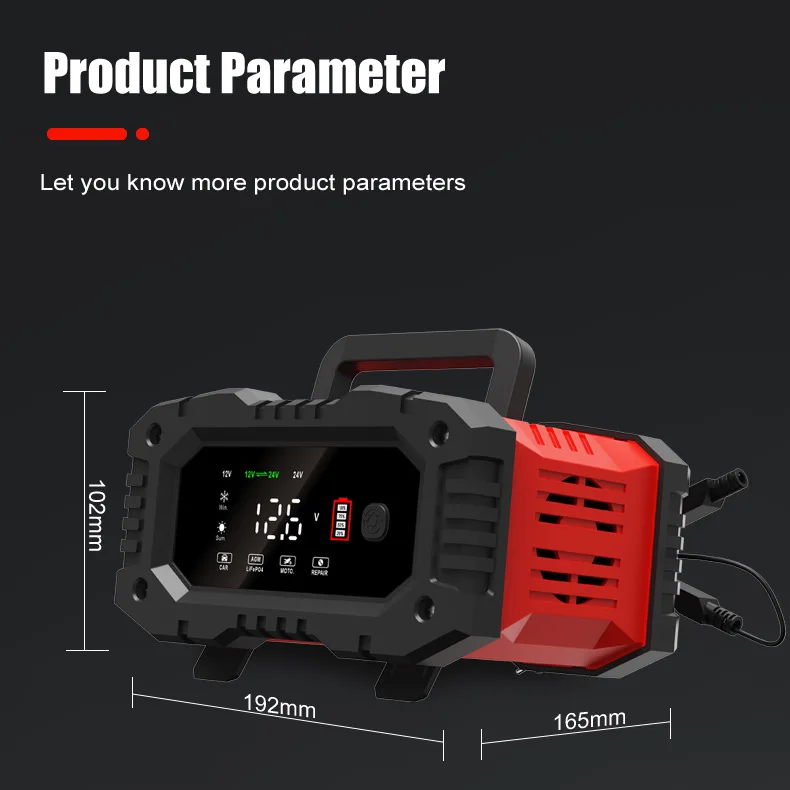 12v/24v Fully Automatic Battery Charger 7-segment Smart Car Battery Charger Pulse Repair for Agm Gel Wet Lead Acid Charging 3