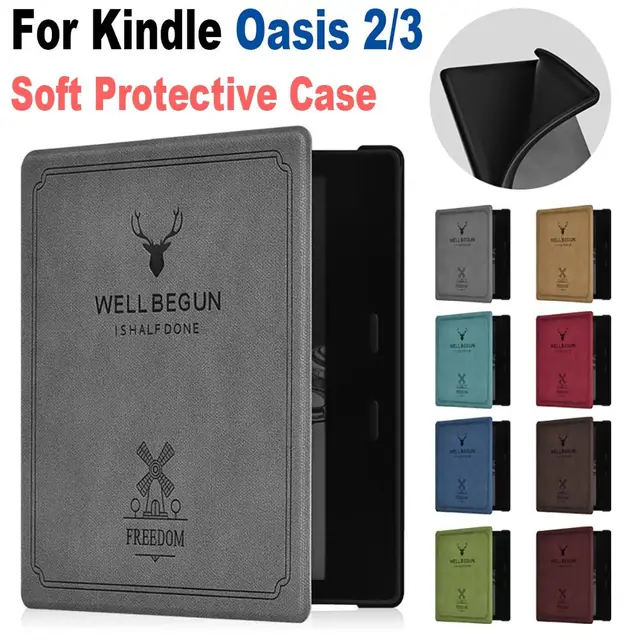 For Kindle Oasis 2/3 Smart Case PU Leather Print Cover for Kindle