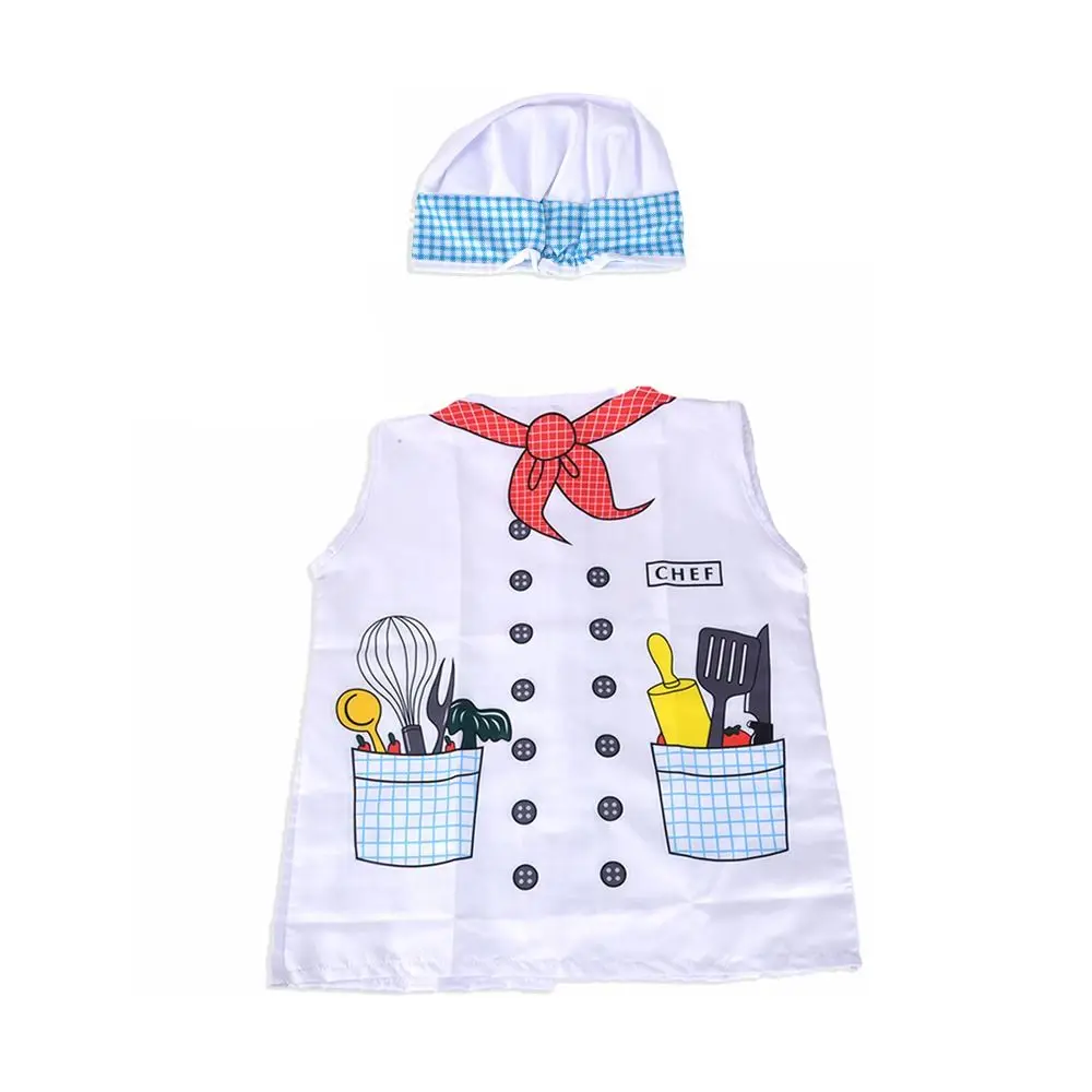 Creative Cartoon Pattern Toy Chef Uniform White with Cap Kitchen Suit Cosplay Role Play Cooking Toy Clothes Children's Play