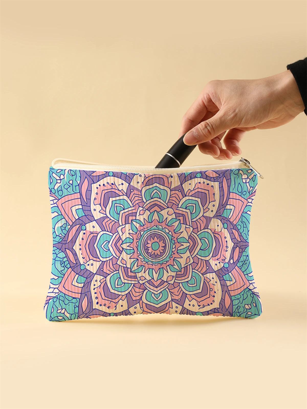 Corduroy Travel Cosmetic Bag Portable Makeup Storage Bag Purses Women Large Capacity Zipper Make Up Organizer Storage Clutch