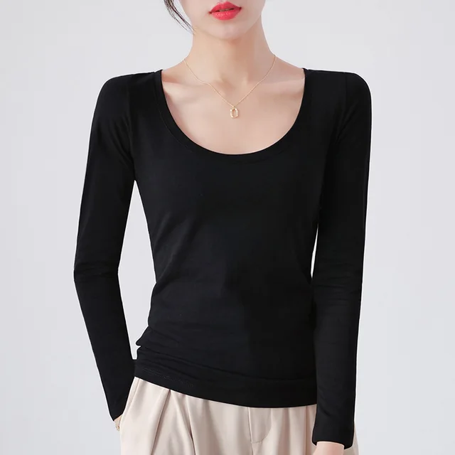 MRMT 2026 Nouveau T-shirt en coton pour femme à manches longues, couleur unie, T-shirts décontractés pour femme, hauts et tee-shirts pour femme 1
