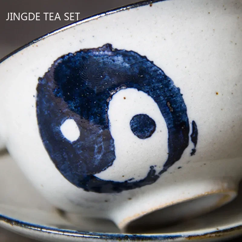 Retro Handmade Tea Bowl Jingdezhen Ceramic Gaiwan Chinese Tea Maker with Cover Teacup Tea Set Supplies Household Drinkware