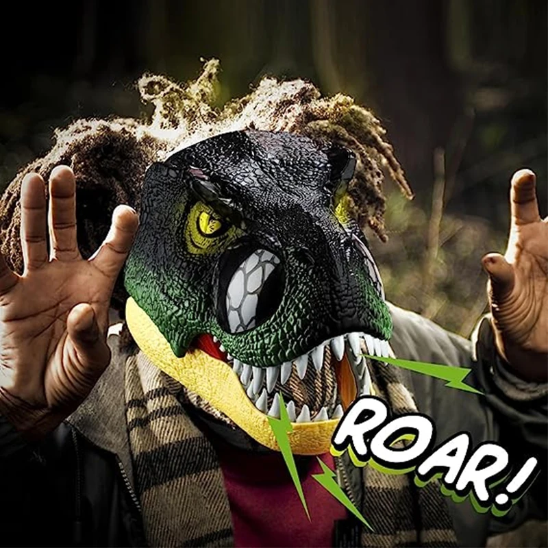 Halloween 3D Dinosaur Mask Moving Jaw with Glowing Eyes and Roaring Sound  Party Cosplay Costume Masks Adult Kids Dinosaur Toy