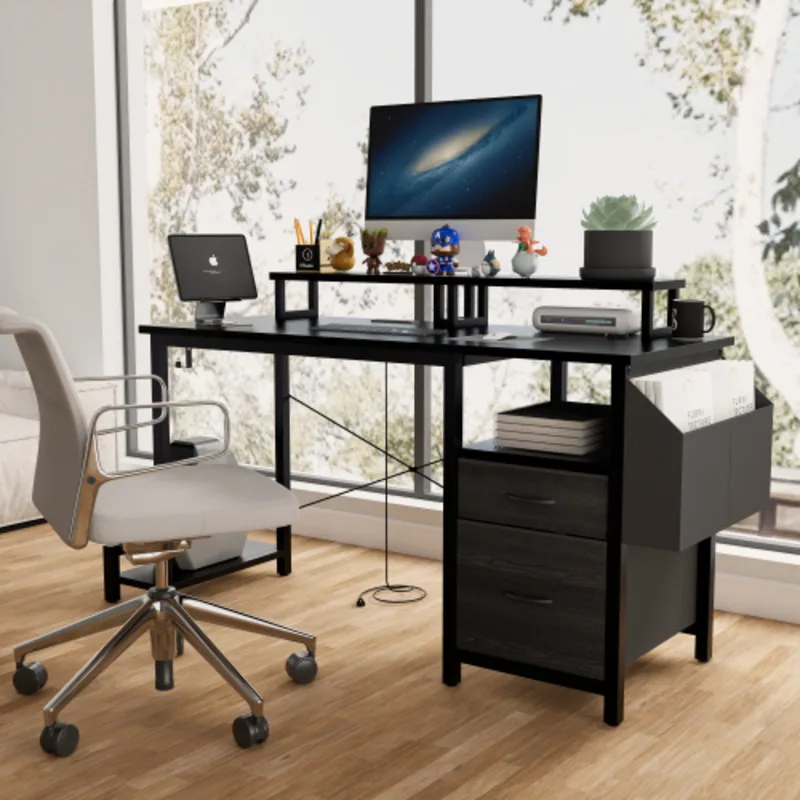 47.3" Computer Power Outlet  Monitor Stands  Shees  Office Desk/writing Table/gaming Desk With Drawers  Large Side Pocket 6