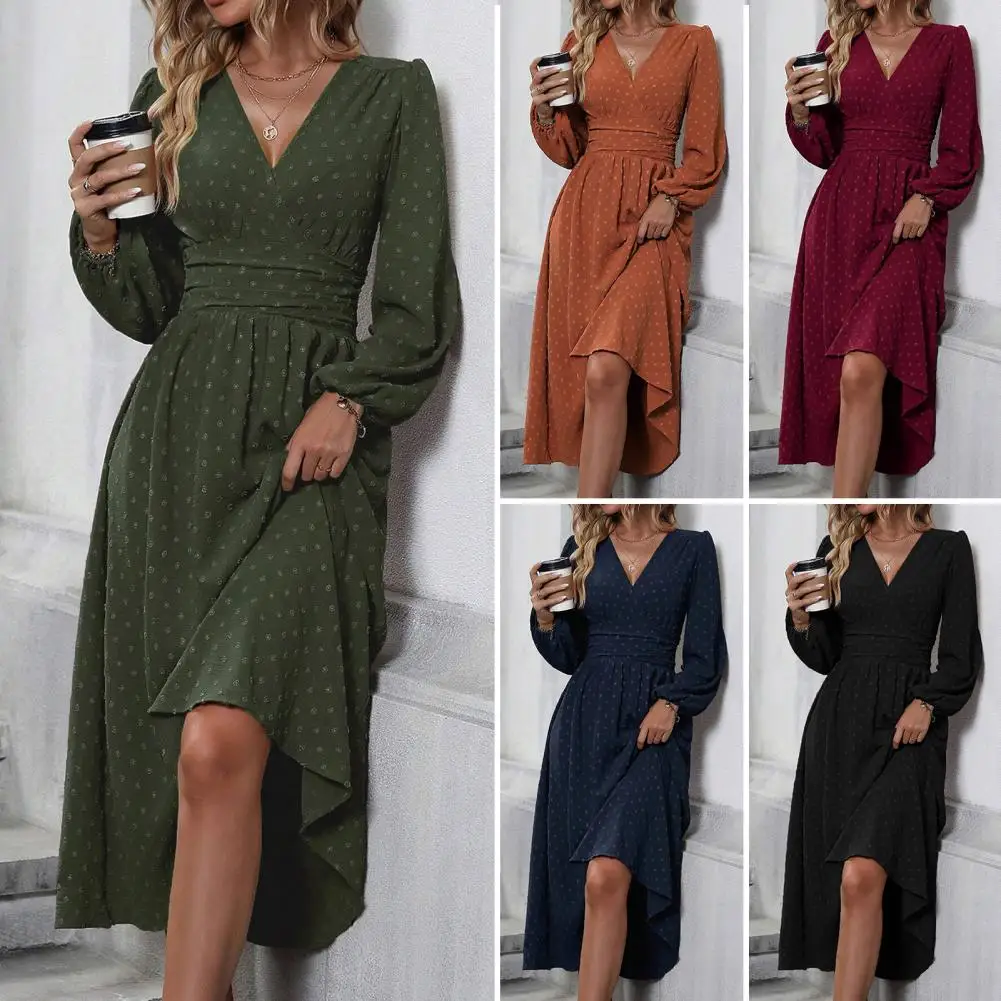 Spring New Cross Border Women'S Fashion V-Neck Bubble Sleeve Bohemian Cotton Hemp Dress