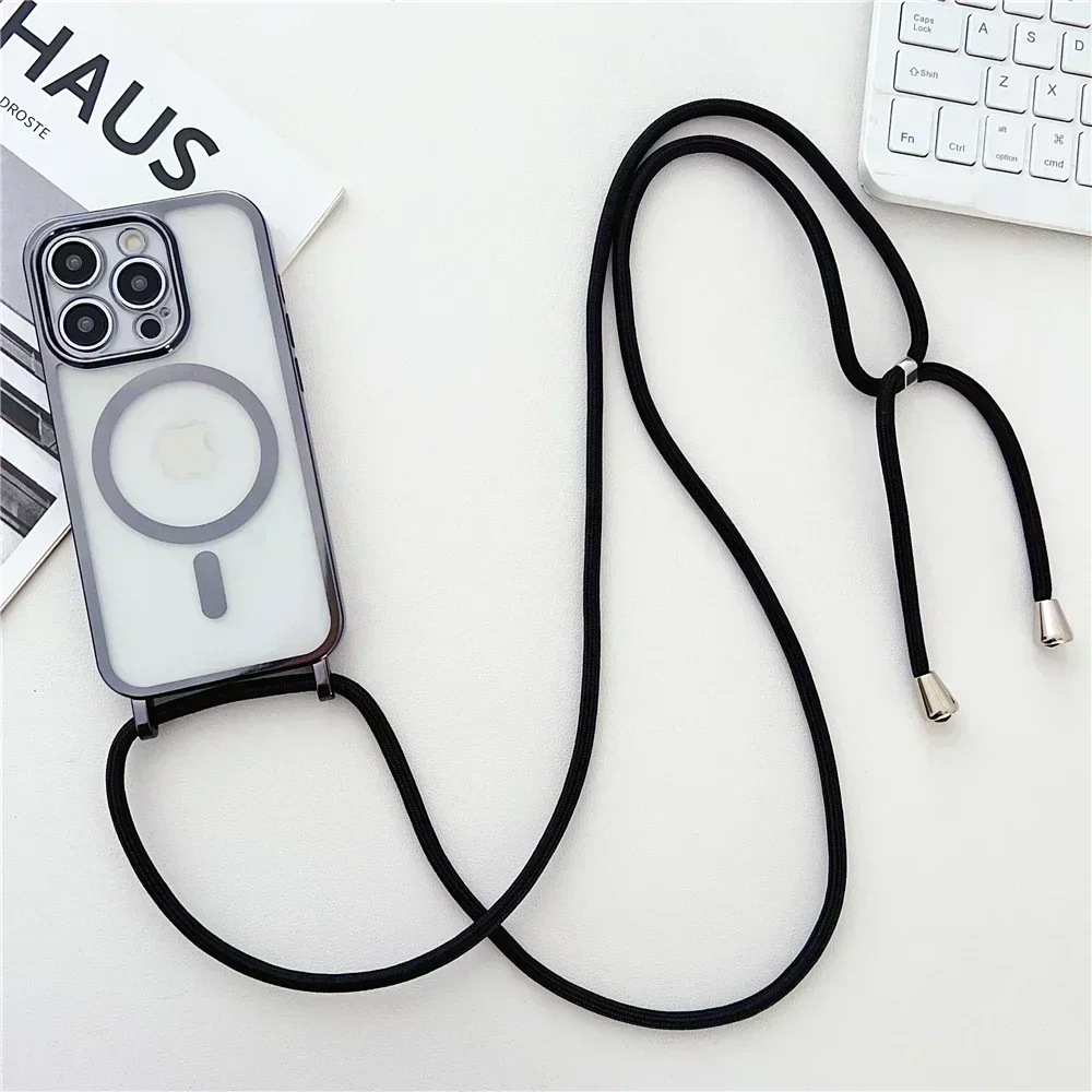 Magnetic Crossbody Lanyard Phone Case with Plating Clear Cover