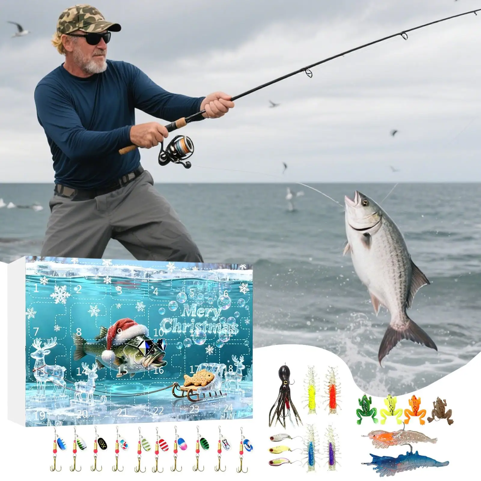 2025 Christmas Count Down Calendar 24-Day Angling Gears Advent Countdown Calendar Fish Lures For Fisherman Friends Men Teens
