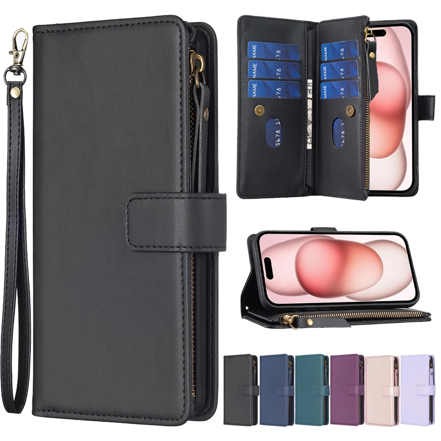 

Wallet Anti Drop Luxury Magnetic Flip Zipper Leather Case For iPhone 15 Pro Max14 Plus 13 12 11 SE 2022 2020 X XS XR 8 7 6 6s
