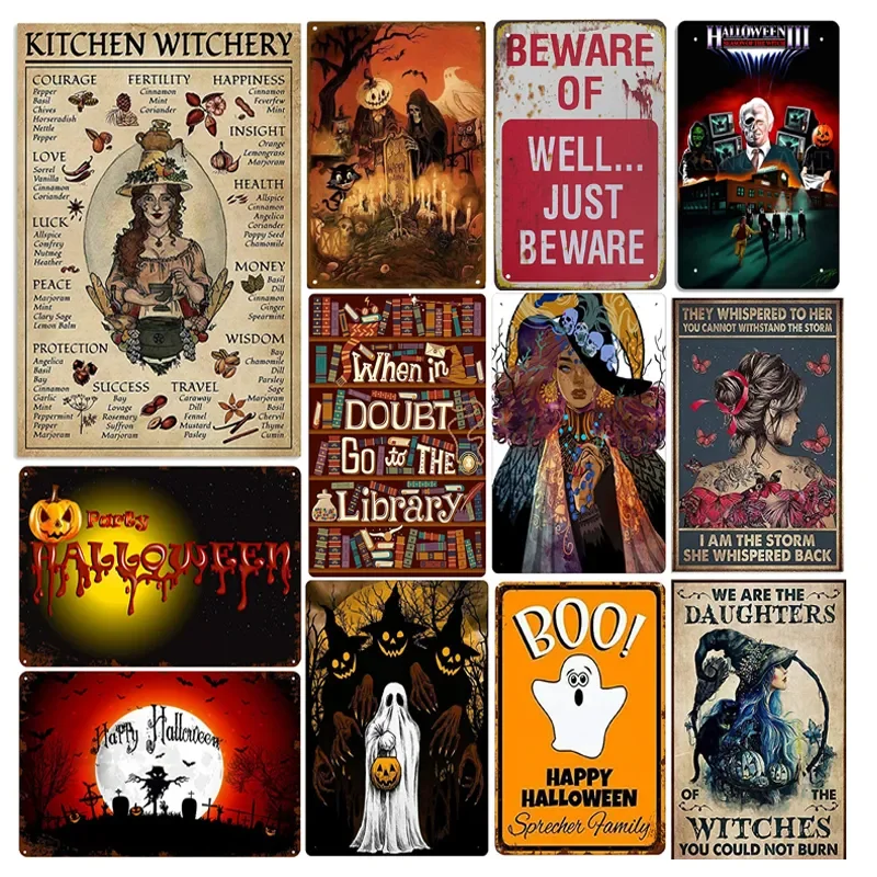

Trick or Treat Halloween Tin Sign Cute Anime Ghost Kitchen Home Wall Signs Decor Retro Art Decorative Print Painting Plate Sign