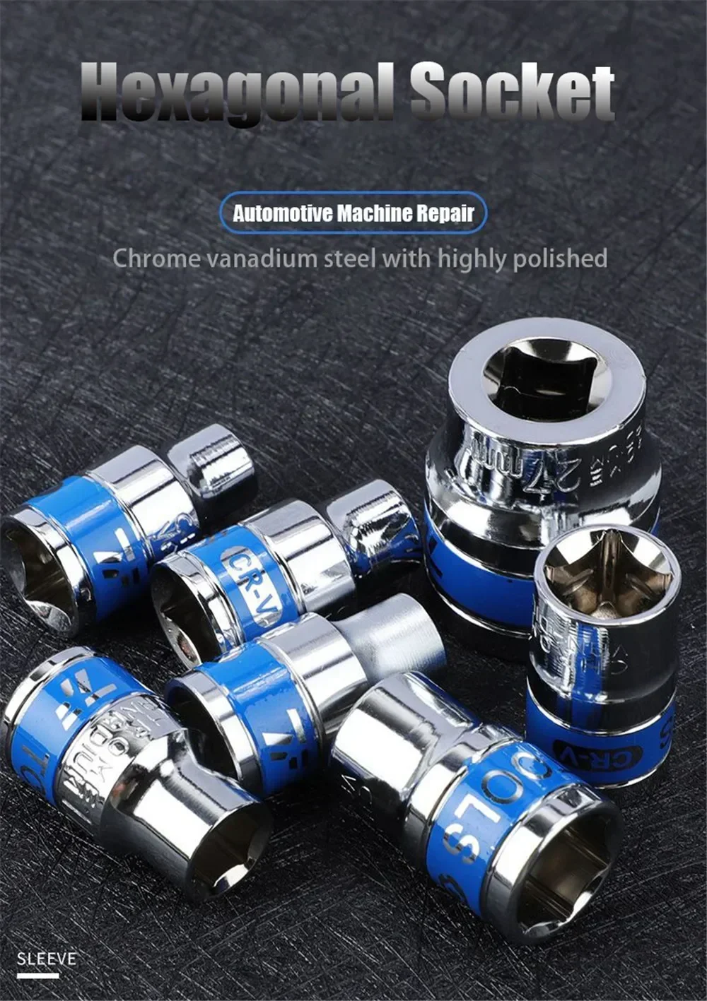 Description Picture 4 of itemCR-V Steel Anti-rust Treatment Ratchet Sockets for Nut Removal 8-36mm 1/2 Inch Blue Drive Short Hex Wrench Socket