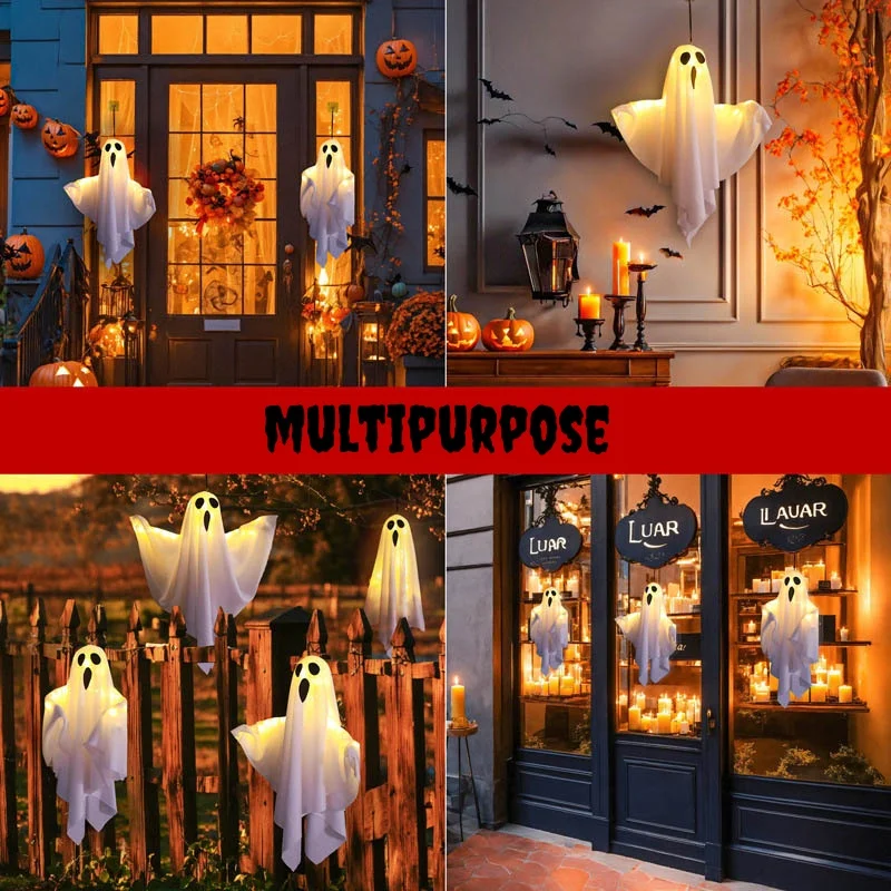 Illuminated Halloween Hanging Ghosts - Spooky Decor for Indoor and Outdoor Festivities
