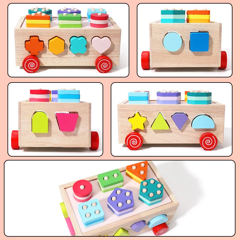Wooden Shapes Sort Car Toys Montessori Early Education Puzzles Sorter Matching Blocks Box Game Holiday Gifts For Children 6