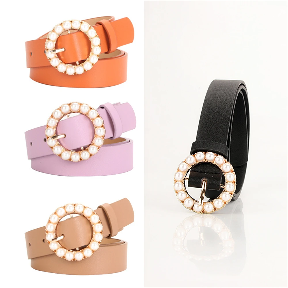 The new round Pearl Pin Buckle on the new fashion trend highlights the noble temperament elegant intellectual lady belt K807