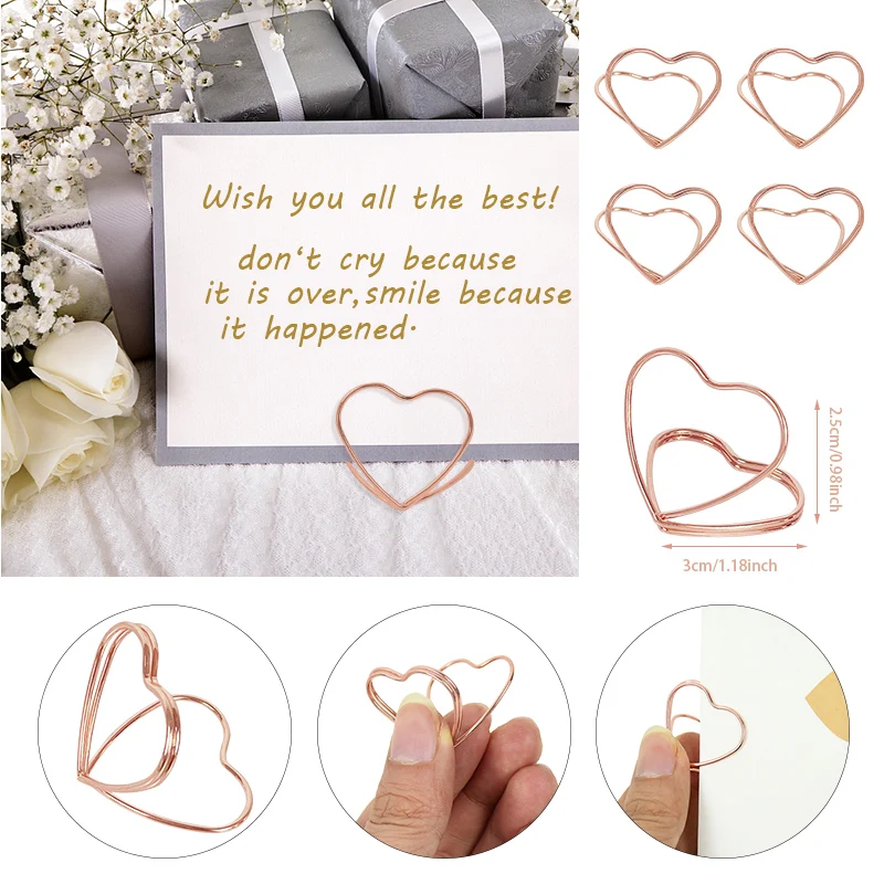 Double Heart Shape Metal Place Card Holders Table Placecard Holder Photo Clip Card Stand Wedding Banquet Heart Message 30pcs