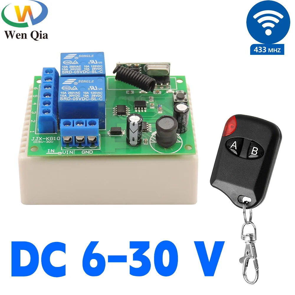 Wenqia-rf sem Fio Interruptor de Controle Remoto Garagem Portão Controlador de Luz Receptor de Relé e Transmissor 433mhz dc 6v 12v 24v ch