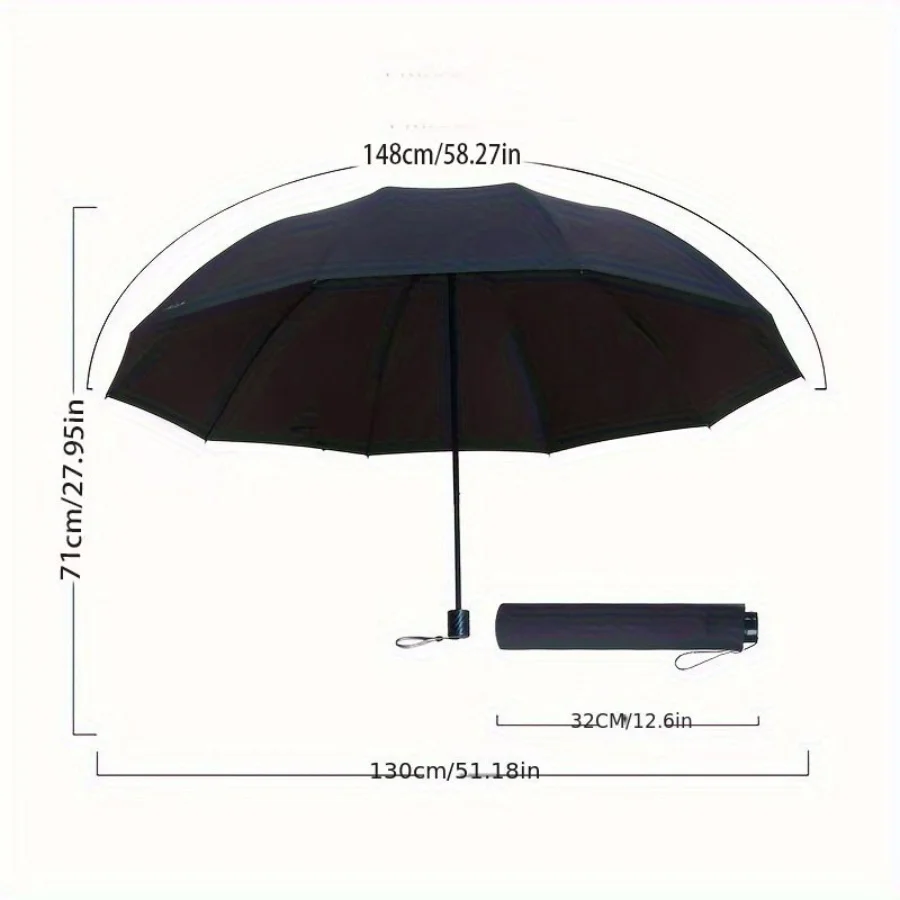 130cm 10Bones Umbrella Double Use Sunny Rainy Reinforced Folding Large Umbrella Storm Resistant Sunshade