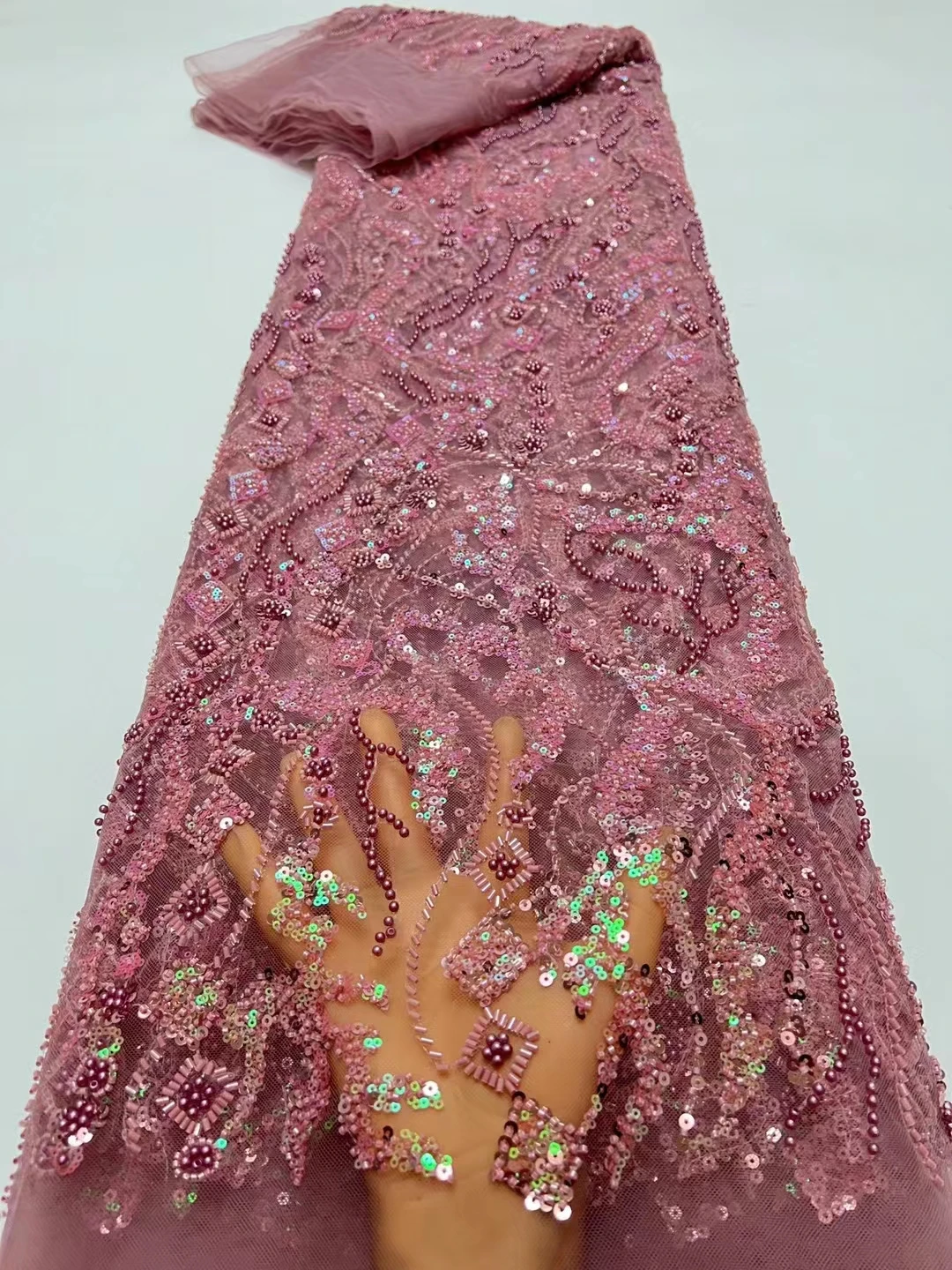 

Новейшая нигерийская французская Тюлевая кружевная ткань 2024 высокое качество 5 ярдов вышивка африканские бусины кружевная ткань для свадьбы HX