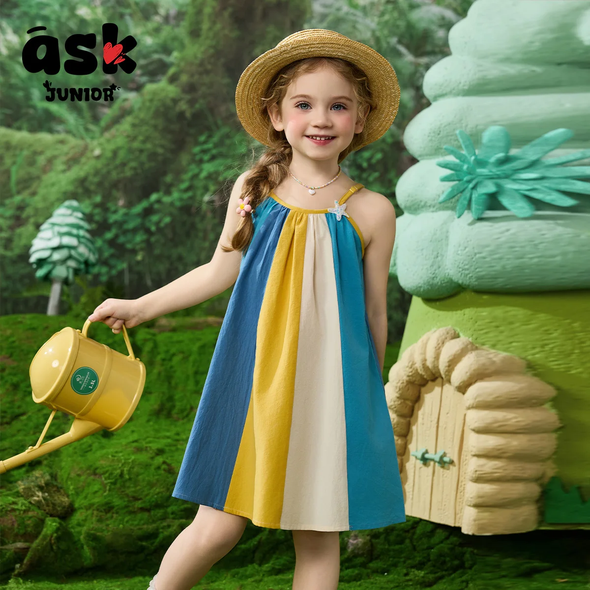 Ask Junior Girls Summer Multicolor Splicing Cute Suspender Dress