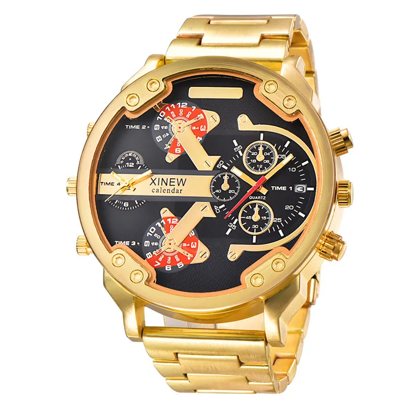 Men Big Brand Golden Watches Fashion Casual Alloy Band Large