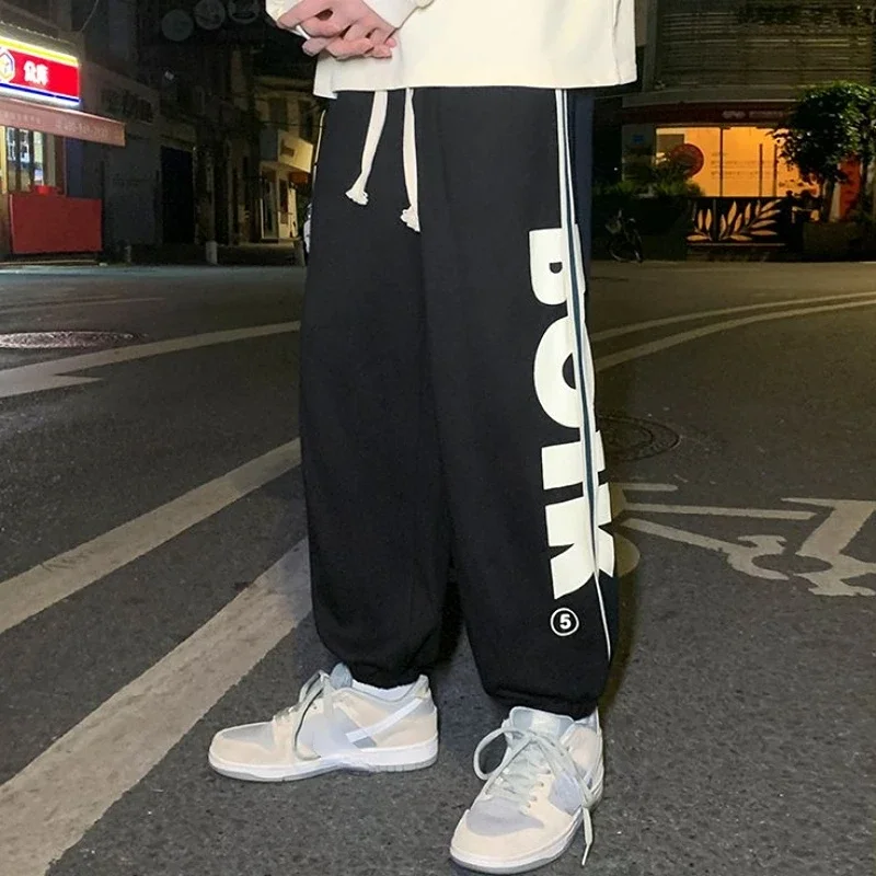 Trousers Hip-hop Wide Leg Sweatpants for Men Summer Stylish Training Cotton Young La Elastic Y2k Casual Baggy Male Sweat Pants L