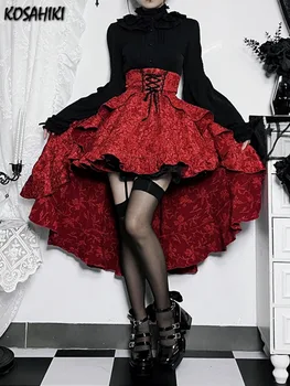 Y2k Aesthetic Streetwear Skirt High Waist Irregular Gothic Print Ball Gown Faldas Bandage Harajuku Ruffled Grunge Women Skirts 1