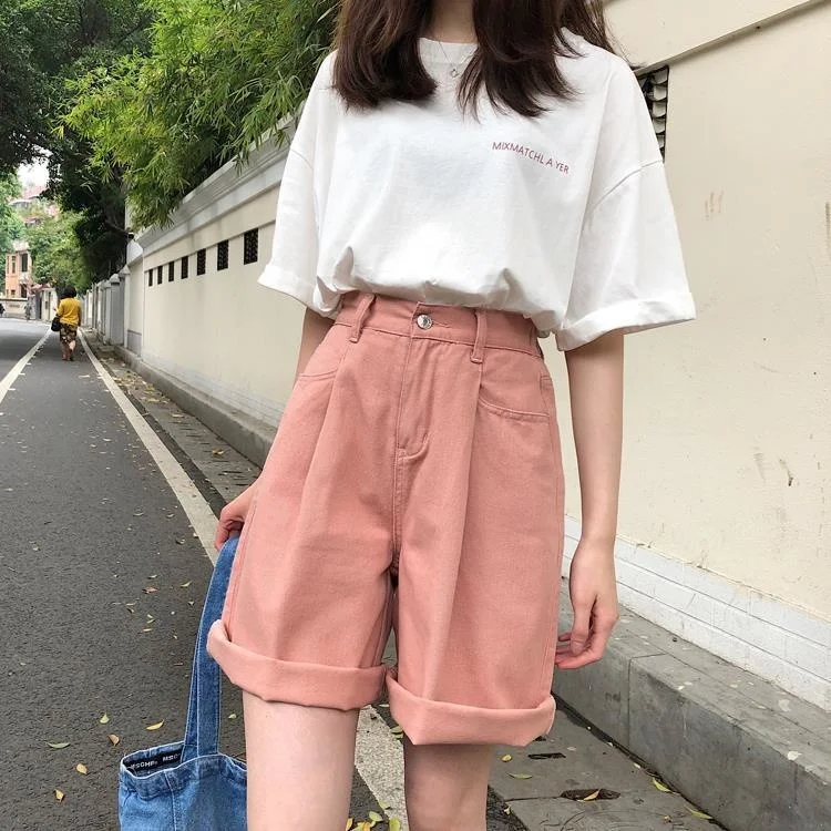 Shorts Women Elegant Loose Lovely All Match Leisure Pockets High Waist Simple College Solid Zipper Female Fashion Popular Ins biker shorts women