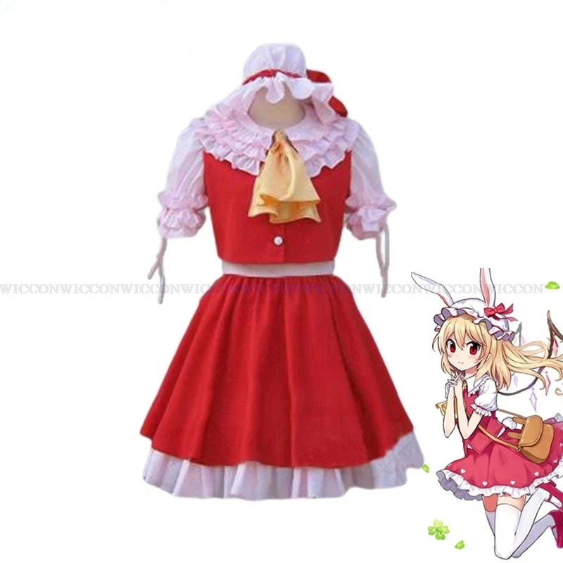 

Touhou Project Flandre Scarlet Cosplay Costume Red Princess Lolita Dresses With Hat Women Halloween Cosplay Flandre Clothings