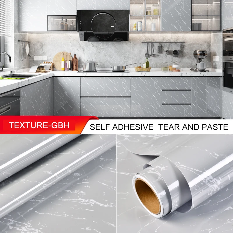 2/3/5m PVC Self Adhesive Marble Kitchen Oil-Proof Sticker Stove Waterproof Wallpaper Countertop Cabinet Renovation Wall Sticker