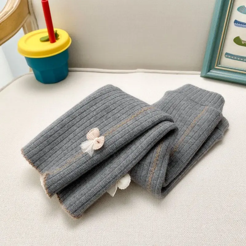 

Children's Clothing Elegant Versatile 2023 Spring and Autumn New Fashion Bow Simplicity Solid Color Mid Waist Casual Plush Pants
