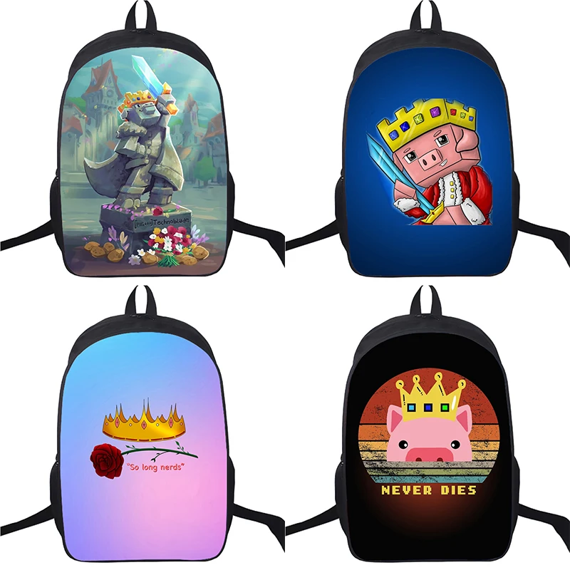 Technoblade Cartoon Backpack for Boys Student 3D Print School Bags Miss You Zipper Bookbag Back to School Backpack Mochila