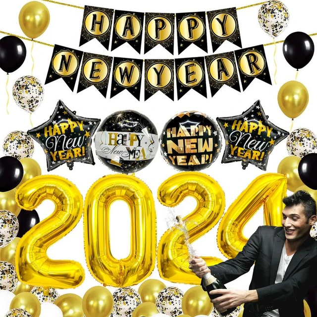 2024 New Year Party Decoration Black Gold Balloons Happy New Year Balloon  2024 New Year's Eve Decoration Balloons - AliExpress