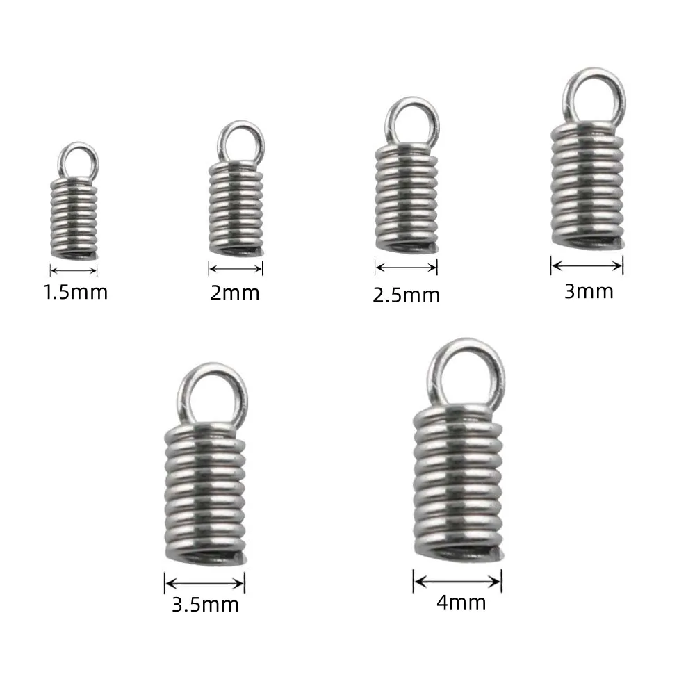 100 Teile/los Edelstahl Frühling Crimp Verschluss Metall Spule Schnur Verschluss End Kappen Anschlüsse DIY Halskette Armband Schmuck Machen – Detail 1