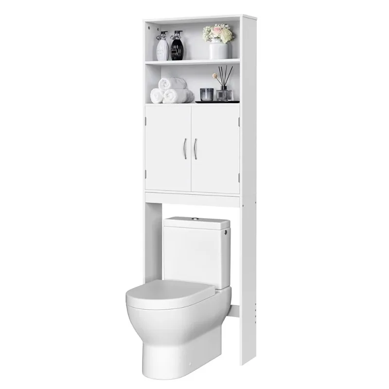 

SMILE MART 8" Width Wooden Over Toilet Storage Cabinet with Door for Bathroom, White