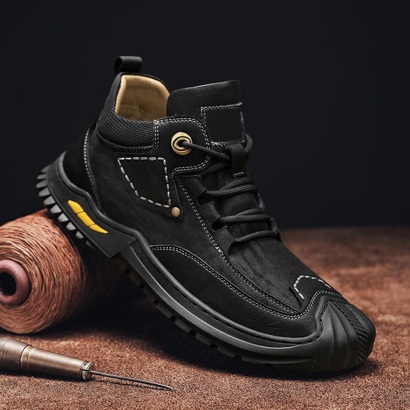 

Winter men boots lace up Black Thick Base Boots Men Fall British Trend Boots Hight-Top Casual Men Shoes Boots Zapatos de hombre