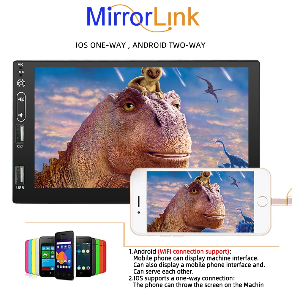 Car Multimedia Player WIFI+4G Android 10 Carplay, Android Auto 7 Inch Car Stereo GPS 4 Cores Universal 2 Din 10.0 4+64G