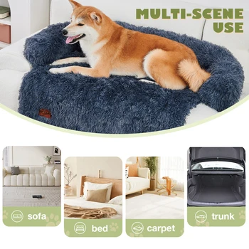 Dog Couch Bed Mat Fluffy Plush Dog Sofa Bed with Blanket, Pet Protector with Removable Washable Cover for Medium and Large Dogs 6