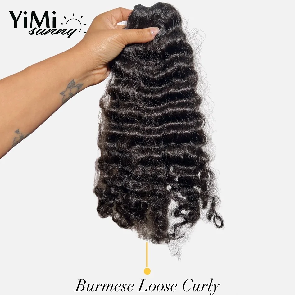 Burmese Loose Curly Human Hair Bundles Unprocessed Virgin Curl Extension Weft 4pc Bundles Deals Full Head For Women Yimisunny