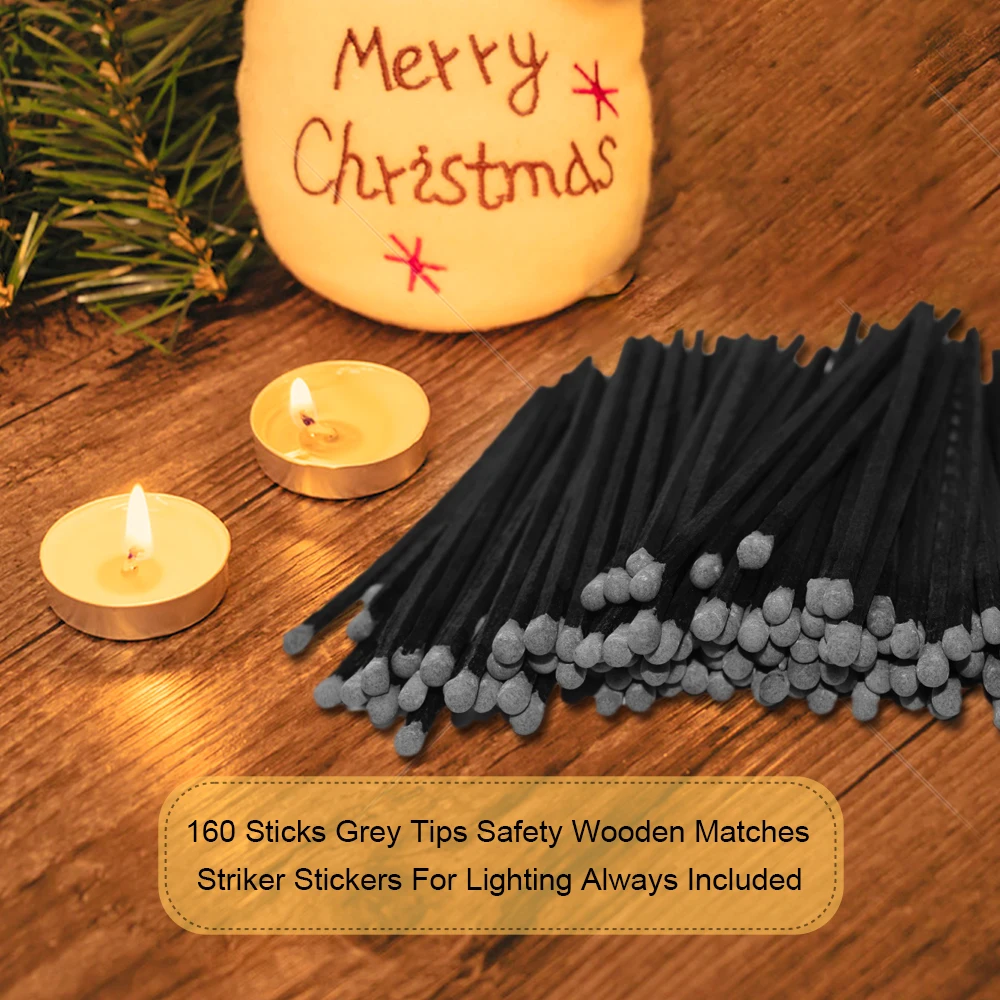 4 Inch Gray Safety Matches Bulk Long Wooden Matchsticks for Candle Fireplace Camping Striker Included 160 Sticks